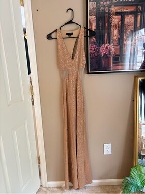 Marciano Rose Gold Sequin V-Neck Prom Dress